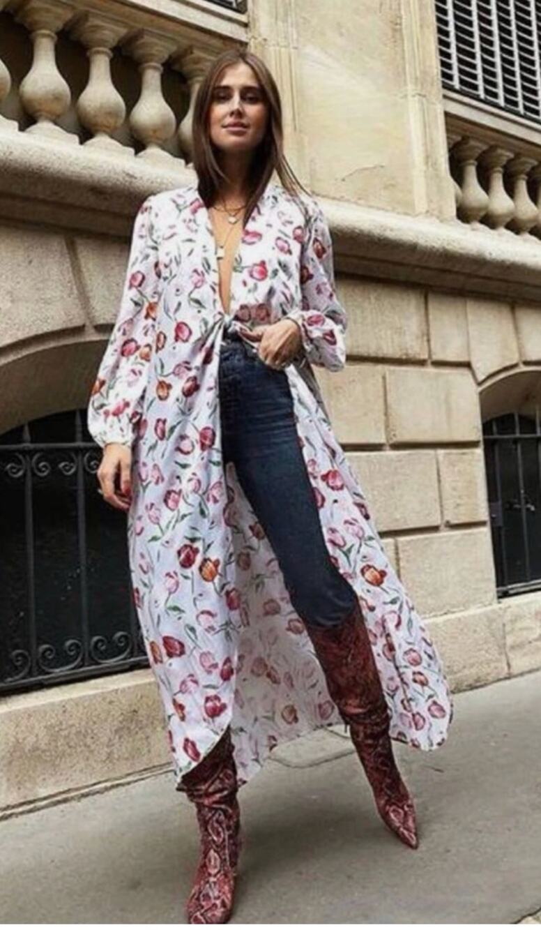 ByTimo Shiny Floral Tulip Rose Wrap Dress Kimono Long Sleeve M/L